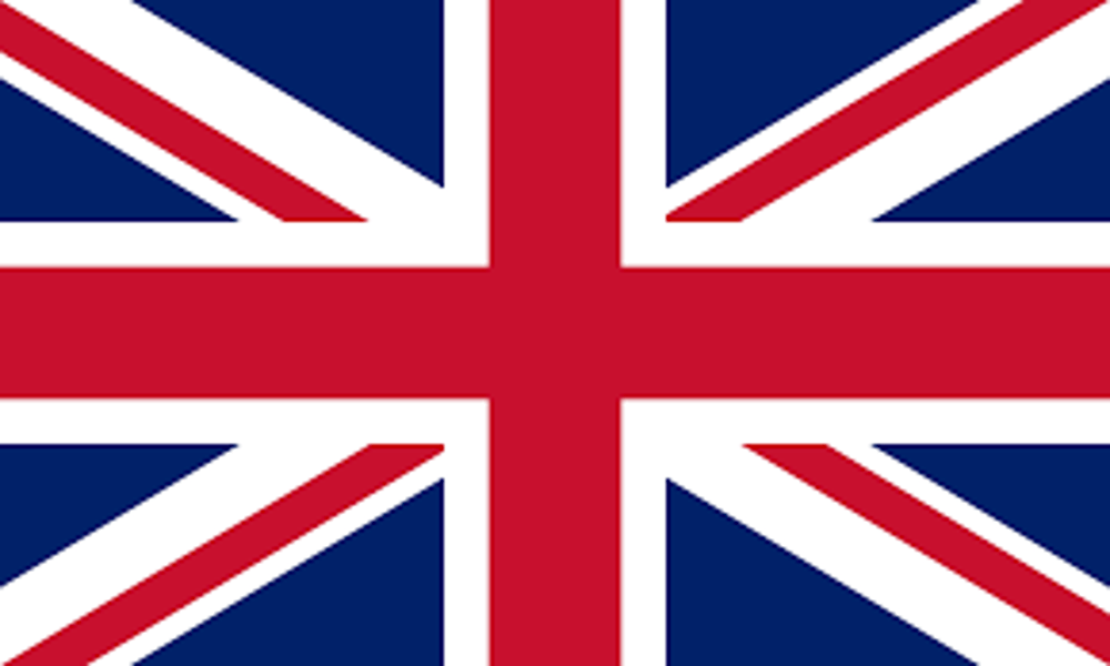 Die Nationalflagge des Vereinigten Königreichs, bekannt als Union Jack, in Blau, Weiß und Rot.