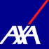 AXA Logo: Weißer "AXA"-Schriftzug auf blauem Hintergrund mit einem roten Schrägstrich über dem A.
