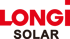 Roter LONGi Schriftzug über dem Wort SOLAR in Grau auf schwarzem Hintergrund.