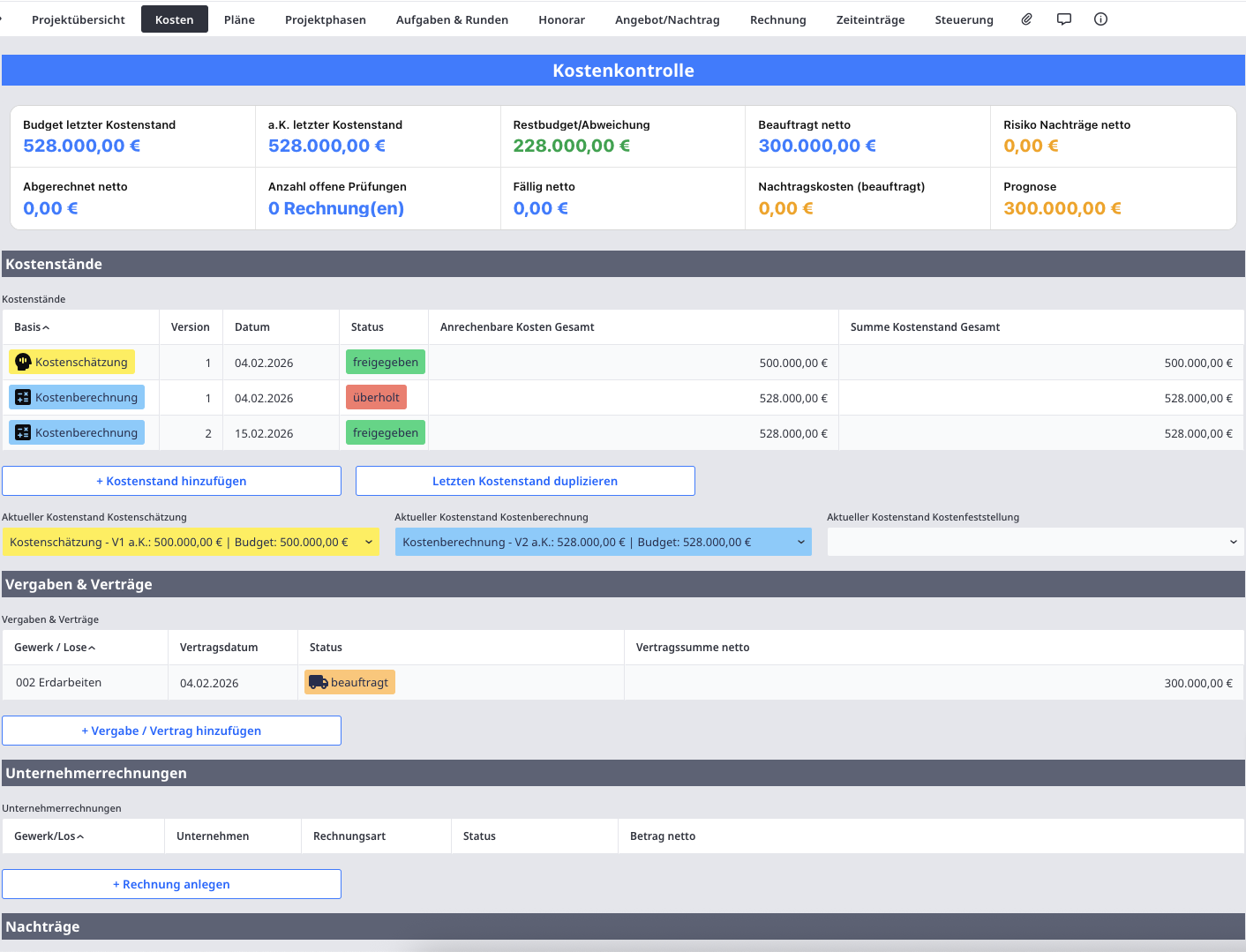 Controlling – Kostenübersicht