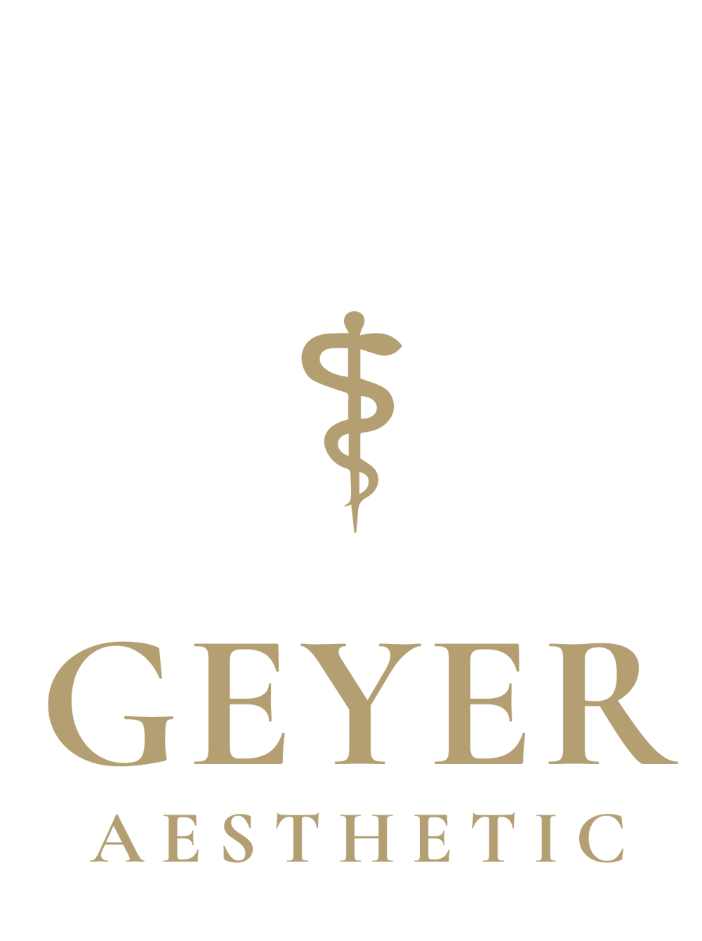 Weißer Panther auf Diamant mit Äskulapstab, darunter "GEYER AESTHETIC" auf grünem Grund.