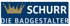 Logo von Schurr: Eine goldene Krone über dem Schriftzug „SCHURR“ und „DIE BADGESTALTER“ auf blauem Hintergrund.