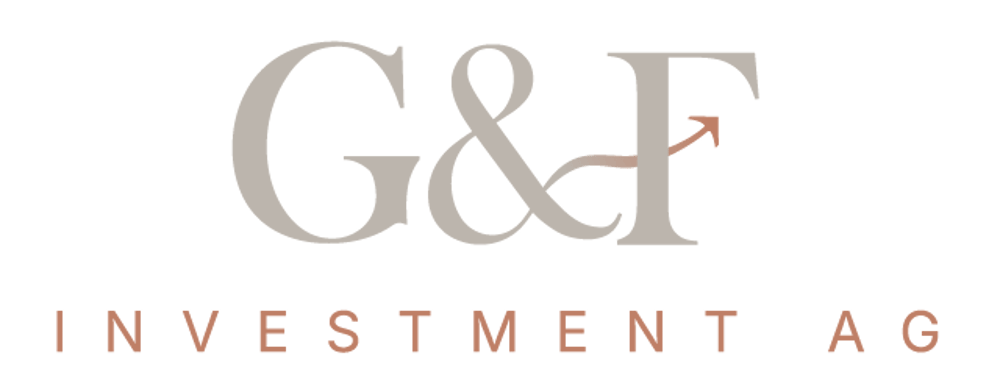 G&F Investment AG Logo mit stilisiertem F, das einen aufsteigenden Pfeil enthält.