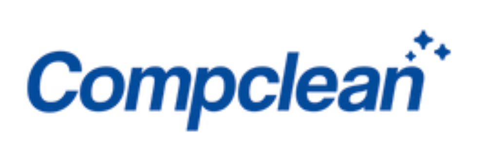 Firmenlogo mit dem Wort „Compclean“ in blauer Schrift und drei blauen Sternen rechts über dem „n“.