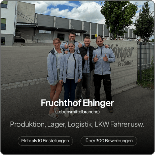 Screenshot aus dem Bewerberportal: über 300 Bewerbungen und mehr als 10 Einstellungen für den Fruchthof Ehinger