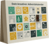 Ein Adventskalender mit der Aufschrift "Dein kreativer Adventskalender" und bunten Feldern mit Zahlen und Symbolen.