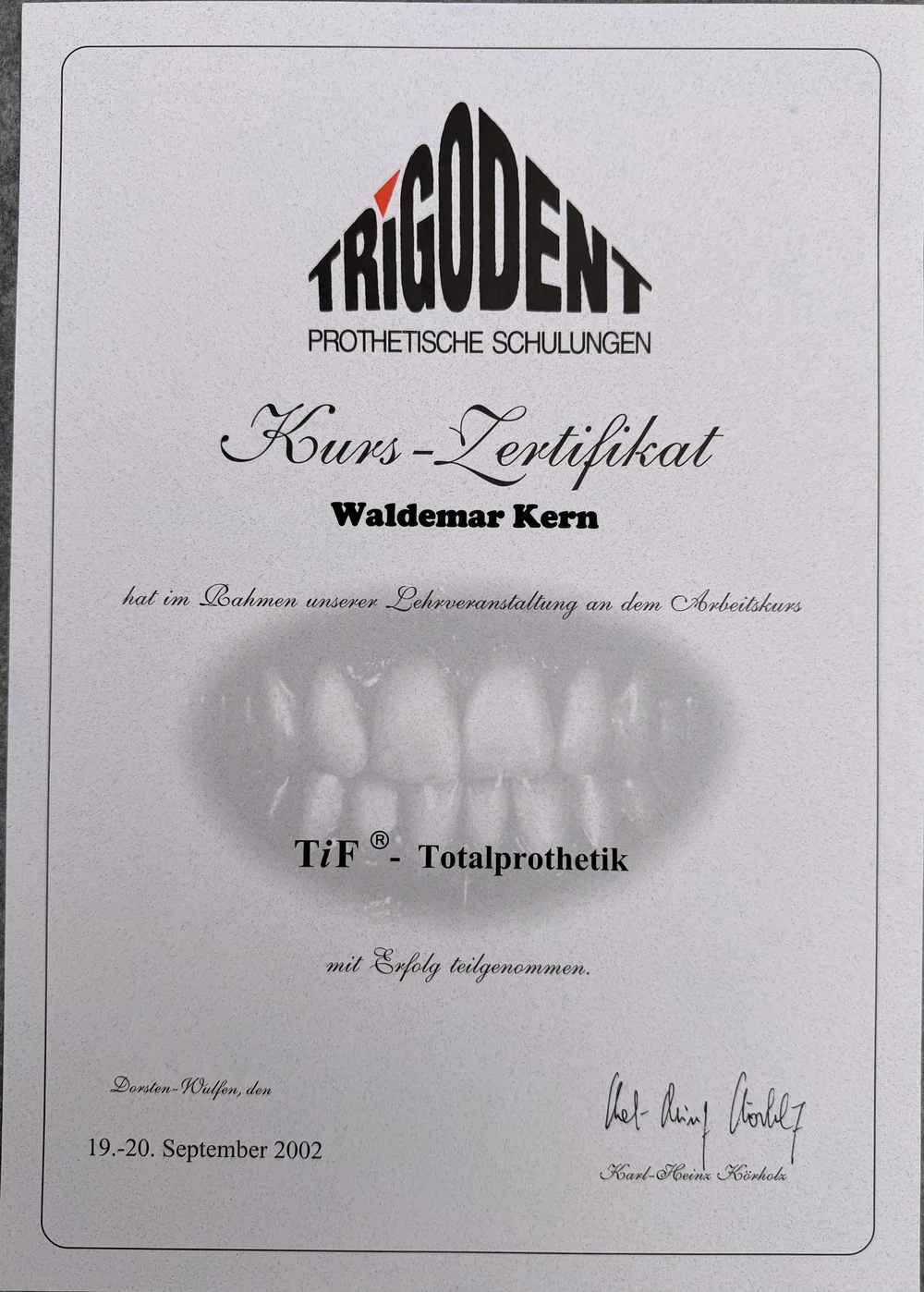 Fortbildungszertifikat 8 von ADU-Dental