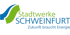 Logo der Stadtwerke Schweinfurt mit blauen und grünen Wellen, grünem Text "Stadtwerke" und blauem Text "SCHWEINFURT Zukunft braucht Energie".