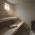 Detail Saunaholz und Leinentuch