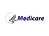Blue Medicare logo with a stylized eagle emblem on a black background.
