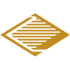 Goldenes, rautenförmiges Logo mit horizontalen Linien auf schwarzem Hintergrund.