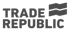 Trade Republic Logo in grauer Schrift auf schwarzem Hintergrund mit zwei gewinkelten Balken rechts oben.