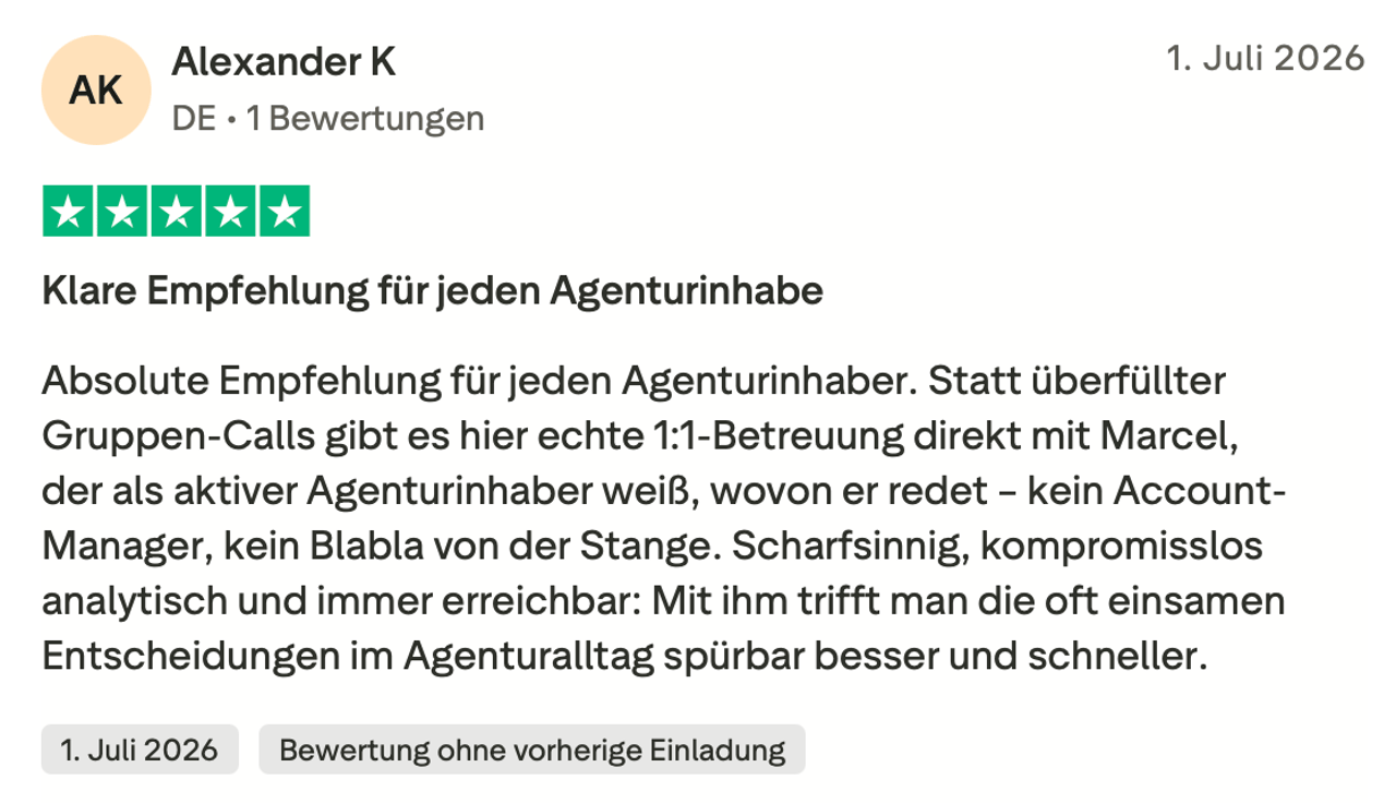 Trustpilot-Rezension von Alexander K