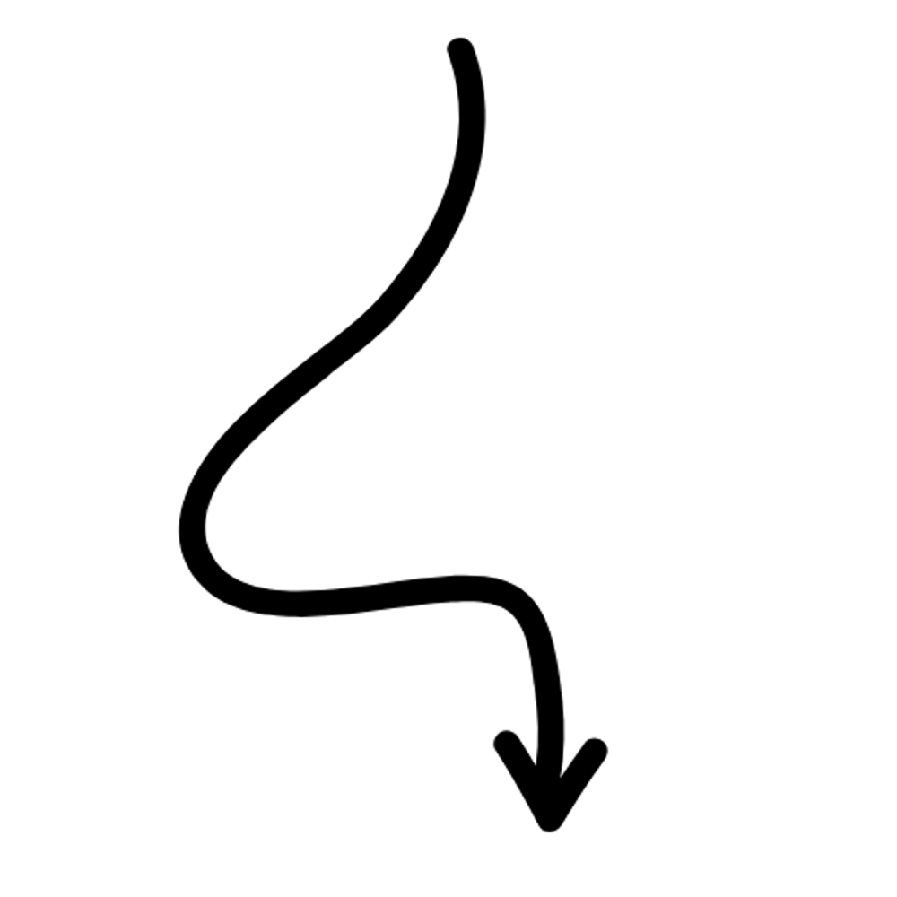 Eine schwarze, geschwungene Linie, die in einem Pfeil nach unten endet.