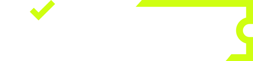 Weißer Schriftzug "tickee" auf dunkelgrünem Hintergrund, mit einem leuchtend grünen Haken über dem "i" und einer grünen Umrandung rechts.