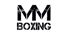 Schwarzer, abgenutzter Text auf weißem Hintergrund, der "MM BOXING" liest.