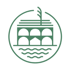 Grünes Logo eines Gebäudes mit Bögen, das auf Wasser steht, umgeben von einem Kreis.
