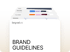 Bildschirm mit "BRAND GUIDELINES" und Farbpaletten, Schriftarten und Schutzbereichen.