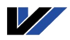 Schwarzes und blaues V-förmiges Logo.