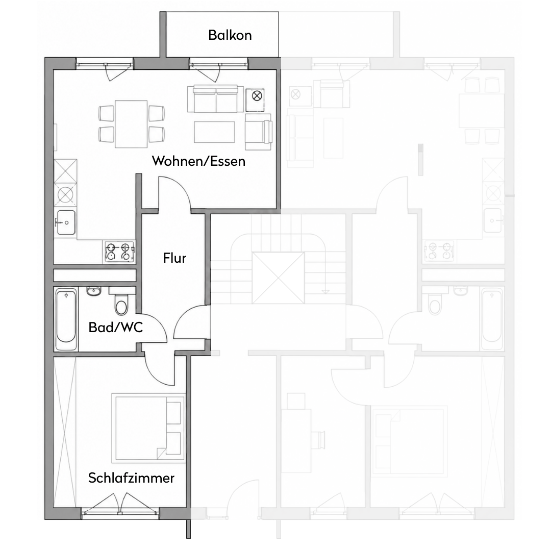 Grundriss Wohnung 145, Hochparterre links, 52,00 m², Telemannstraße 38 Halle (Saale)