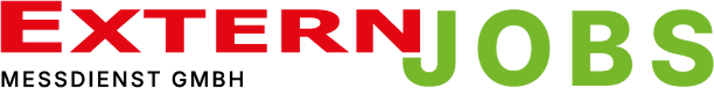 Schriftzug EXTERN in roter Farbe und JOBS in grüner Farbe auf schwarzem Hintergrund.
