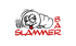 Logo der Slammer Bar mit einem weißen Wurm-Cartoon, der ein Glas hält, vor schwarzem Hintergrund.