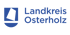 Logo des Landkreises Osterholz mit blauer Schrift und Wappen auf dunklem Hintergrund.