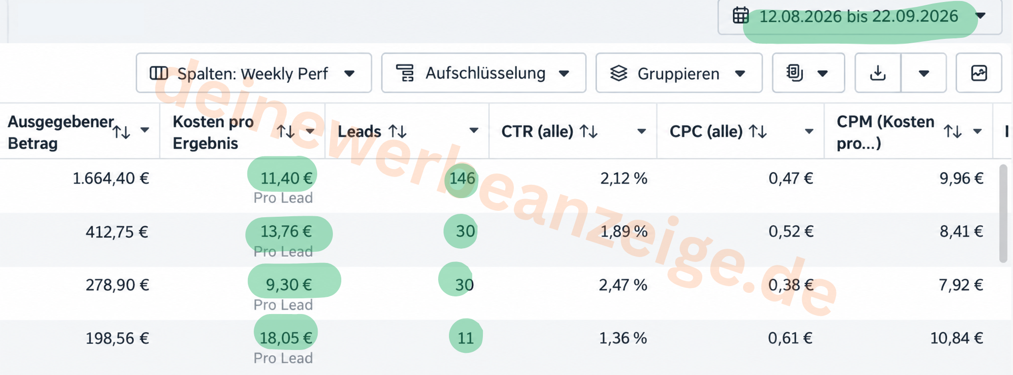 Screenshot Werbeanzeigenmanager, Laserstudio in Frankfurt