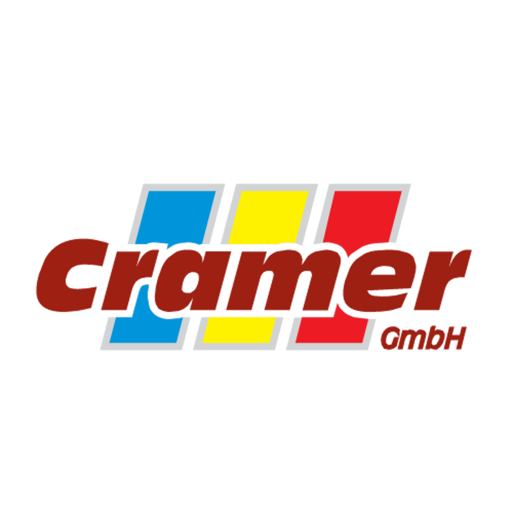 Cramer GmbH Logo mit drei farbigen Rechtecken in Blau, Gelb und Rot.