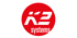 Rotes Logo von K2 Systems mit weißem "K2" und weißem "systems" darunter.
