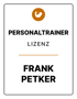 Personal Trainer Lizenz Frank Petker mit goldenem Bizeps-Symbol.