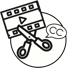 Schere schneidet ein Filmstreifen-Symbol mit Wiedergabe-Dreieck und einer Sprechblase mit "CC". Dienstleistungsanbieter: wandelt Blogartikel und Podcastfolgen in Social-Media-Inhalte um; E-Mail-Marketing, Copywriting, Social-Media-Management & Ilka Fleckenstein von Fairgetextet