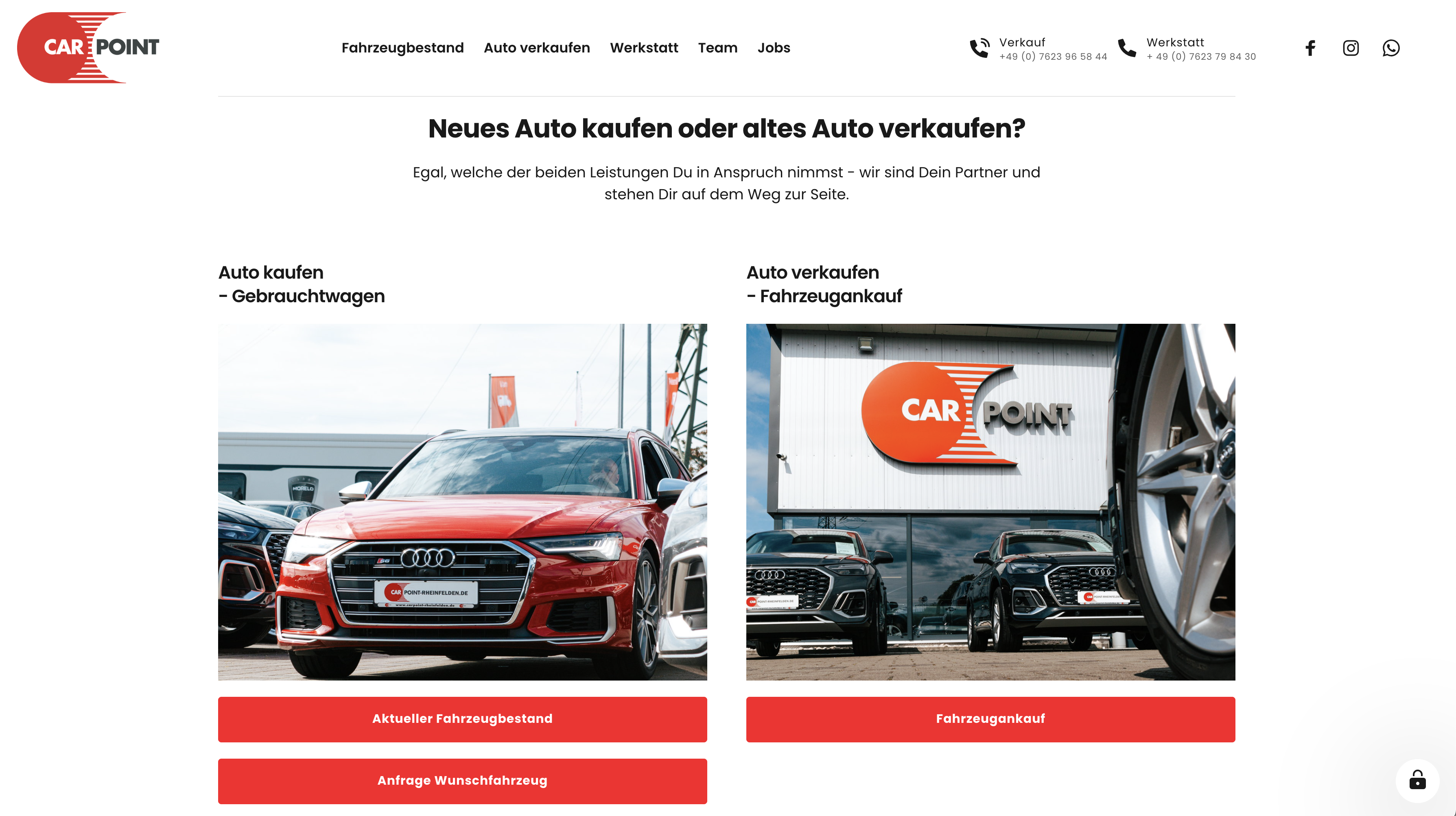 Webseite von Carpoint Rheinfelden: Auto kaufen und Auto verkaufen