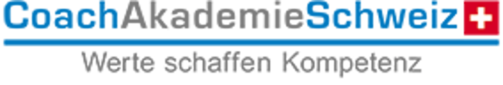 Logo "Coach Akademie Schweiz" mit Schweizer Kreuz und Slogan "Werte schaffen Kompetenz".