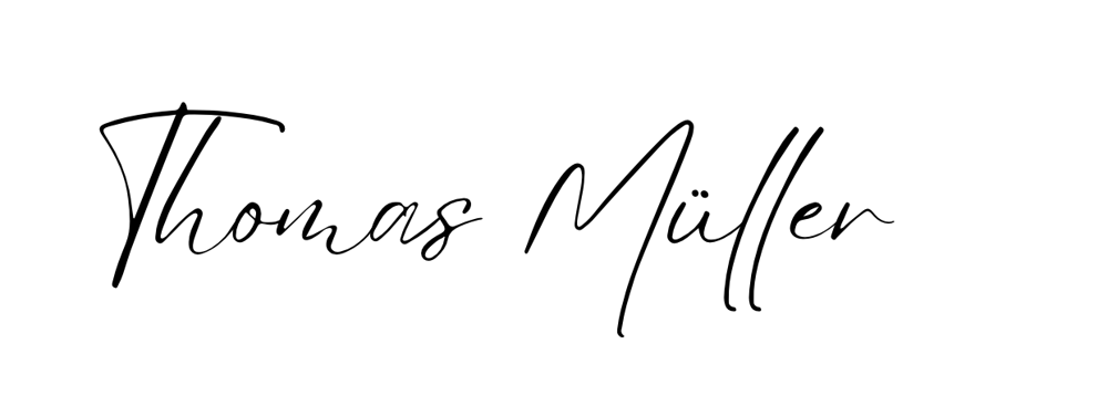 Unterschrift "Thomas Müller" in schwarzer Schreibschrift auf weißem Hintergrund.