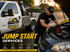 Towing Eastvale jump start service boosting a dead car battery with professional roadside assistance equipment at the customer's location