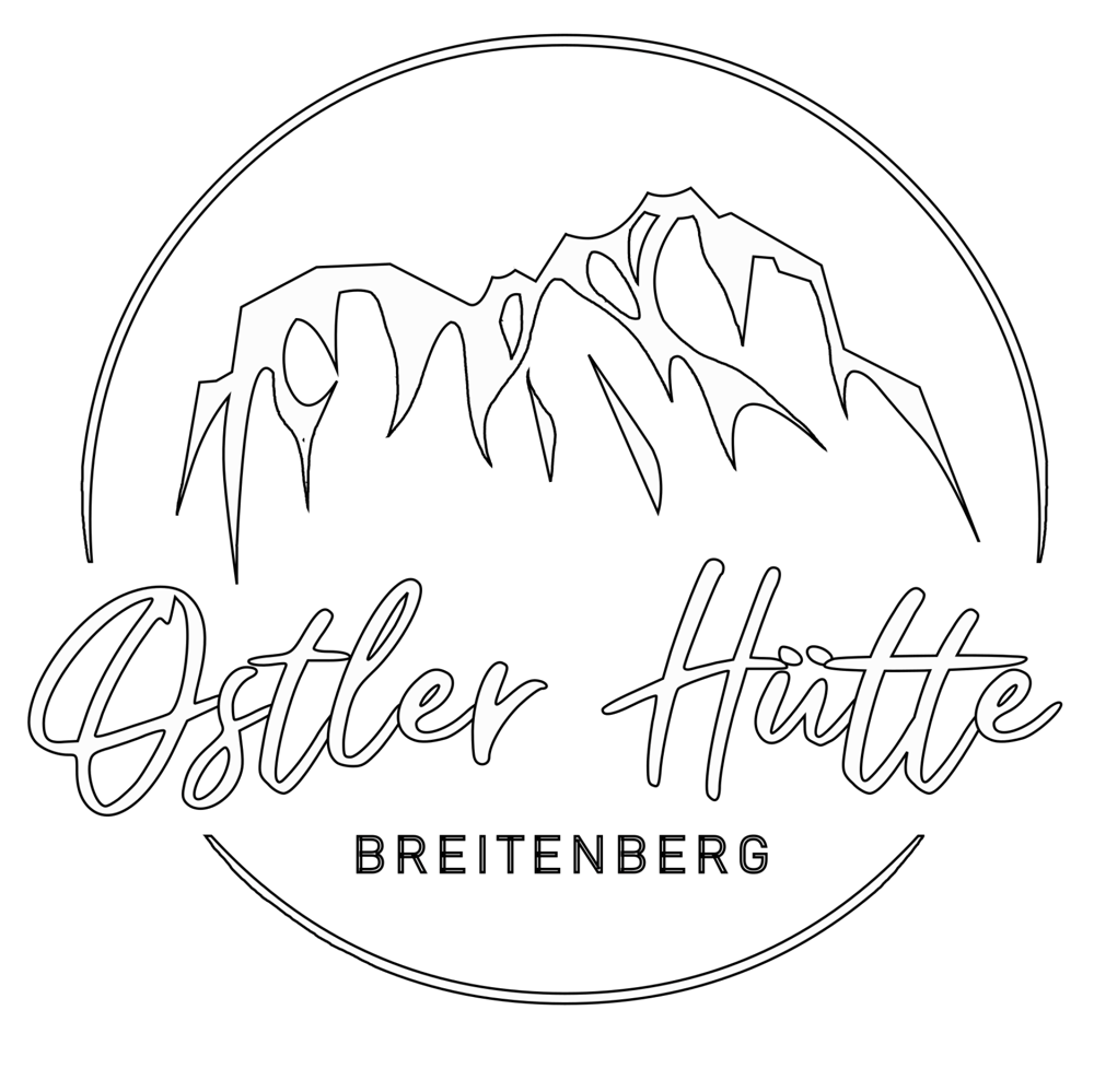 Ostler Hütte, Breitenberg mit Umriss einer Bergkette in einem Kreis.