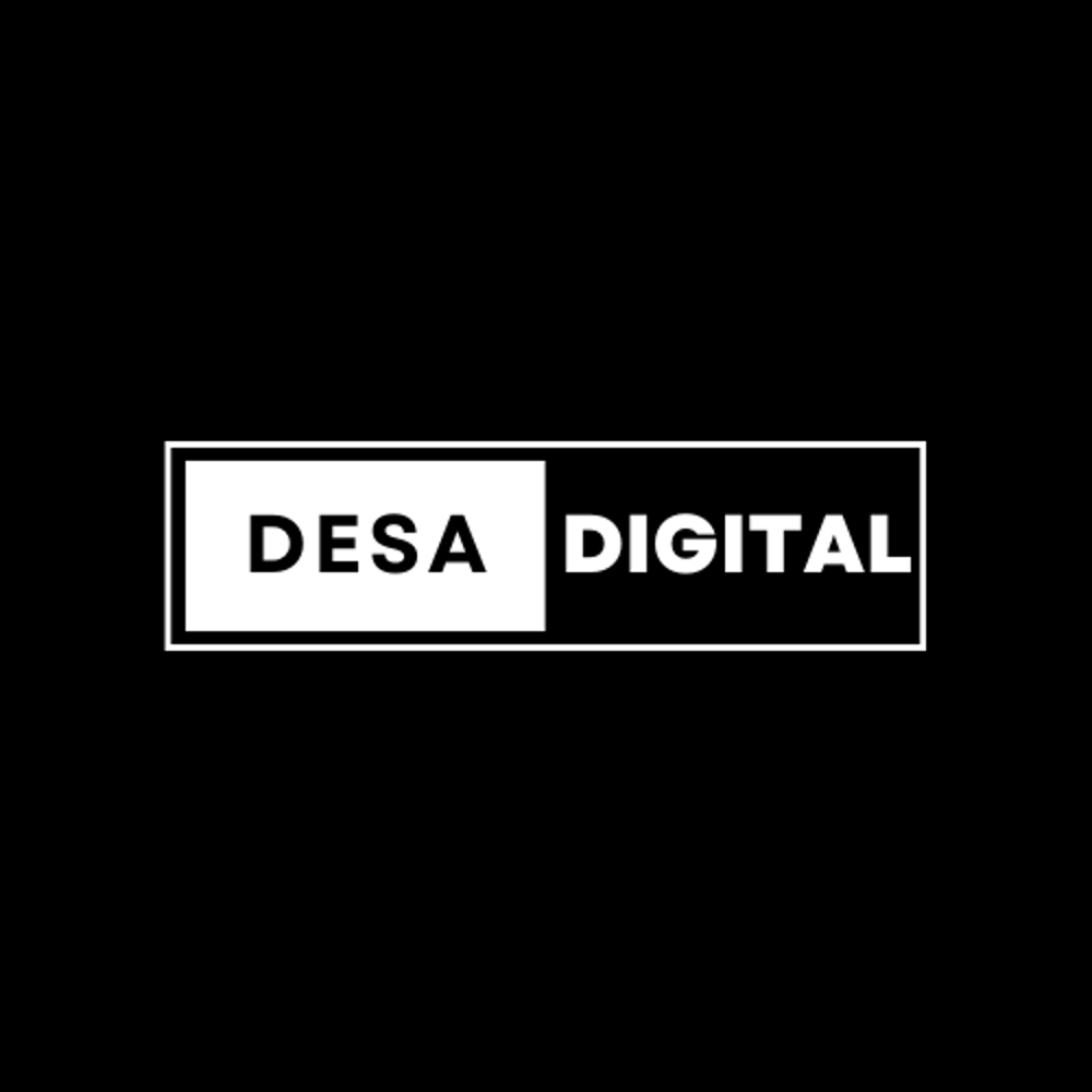Logo: "DESA DIGITAL" in weißer Schrift auf schwarzem Hintergrund, umrahmt von einem weißen Rechteck.