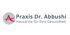 Logo: rotes "A" in grauem Kreis, daneben "Praxis Dr. Abbushi", darunter "Hausärzte für Ihre Gesundheit".