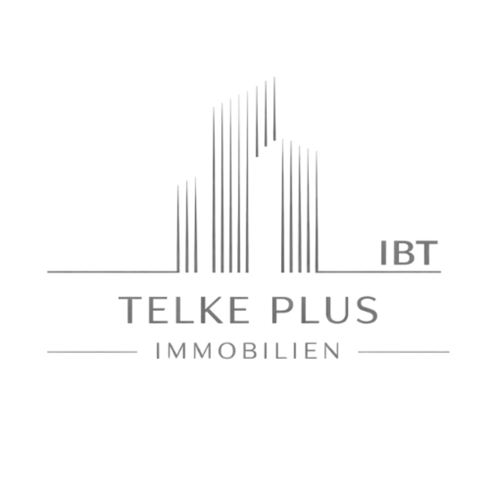 IBT Telke Plus Immobilien Logo: Graue Wolkenkratzer und Text auf dunkelgrünem Hintergrund.