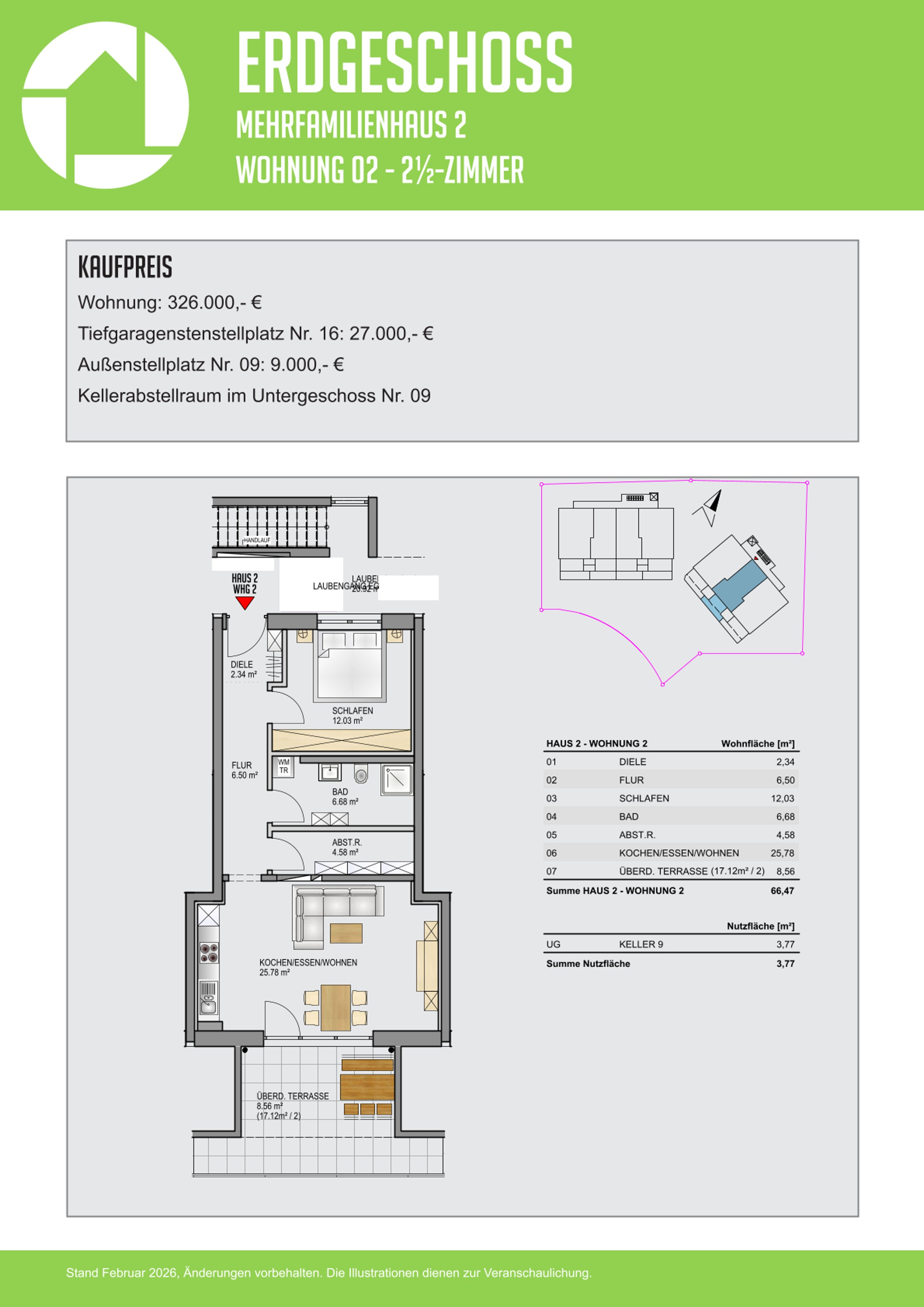 Grundriss Haus 2, Wohnung 2, Färberbrühl Mietingen