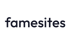 Famesites-Logo in dunklem Blau auf grünem Hintergrund.