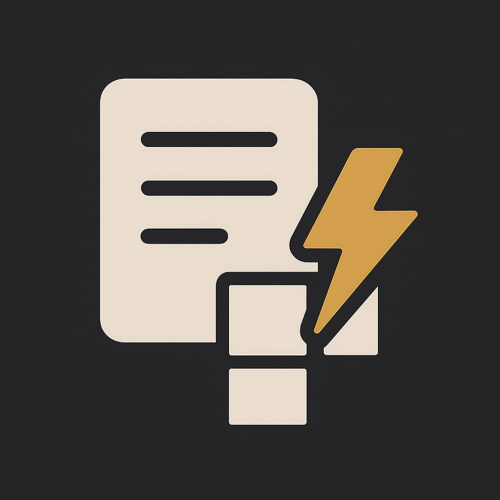 Dokument mit Blitzsymbol, das schnelle Dateiverarbeitung oder Leistung anzeigt.