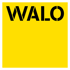 Schwarzer Schriftzug WALO in serifenloser Großschrift oben auf einem quadratischen, gelben Hintergrund mit schwarzem Rahmen.