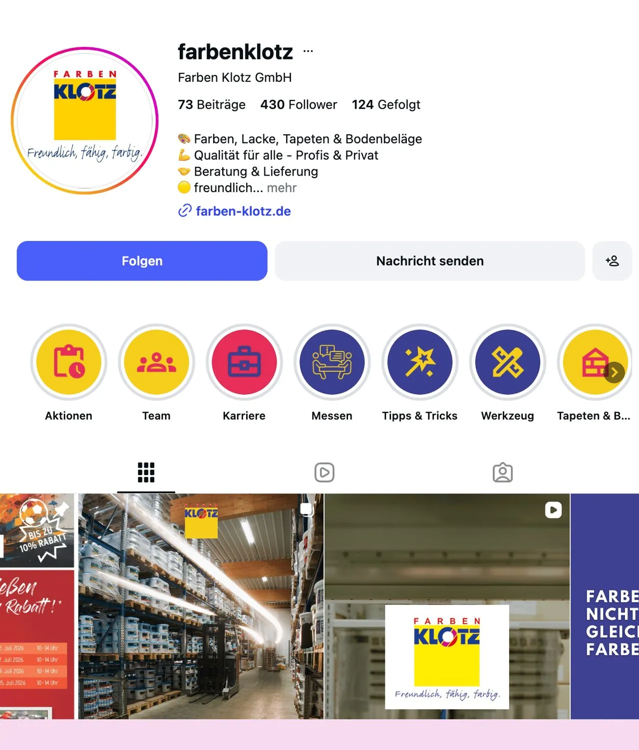 Instagram-Profil von Farben Klotz