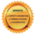 Goldenes Siegel mit "GARANTIE", "GEPRÜFTE VERARBEITUNG", "PREMIUM ECHTHAAR", "KASSENZULÄSSIG".