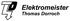 Logo mit stilisiertem Blitz und den Buchstaben TD, daneben der Text „Elektromeister Thomas Dorroch“.