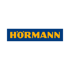 Orangefarbenes Hörmann-Logo auf blauem Rechteck.