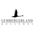 Schwarze Silhouette eines schwimmenden Schwans über dem Text "LEMBERGERLAND KELLEREI" auf grünem Hintergrund.