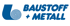 Blaues Logo mit spiralförmigem Metallband und Text "BAUSTOFF + METALL".